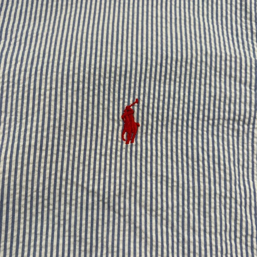 Ralph Lauren Button Down Shirt Mens M Blue Seersucker Striped Short Sleeve Pony - Picture 3 of 6